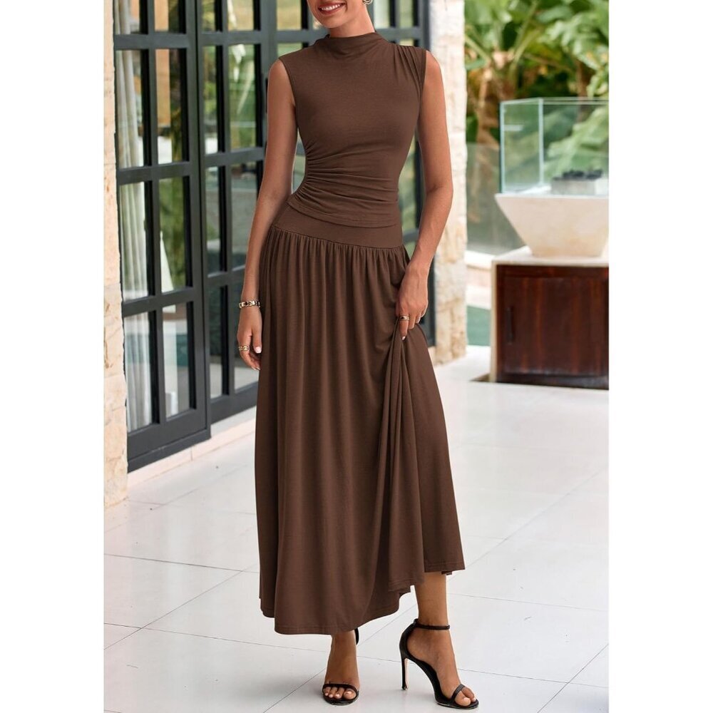 Women Skirt Sets Summer 2 Piece Ruffle Maxi Ruching Sleeveless Dressy Outfits - Picture 7 of 8